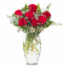 Altınova Çiçek Gönder Cam VAZODA 7 Kırmızı Gül